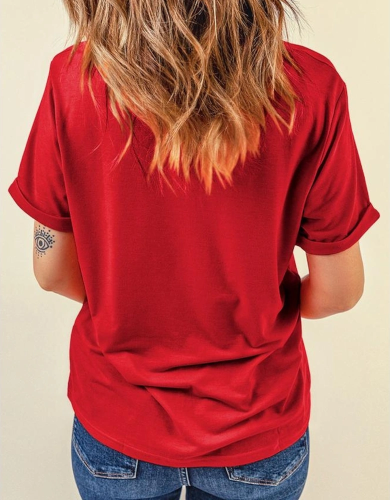 Red Casual Plain Crew Neck Tee