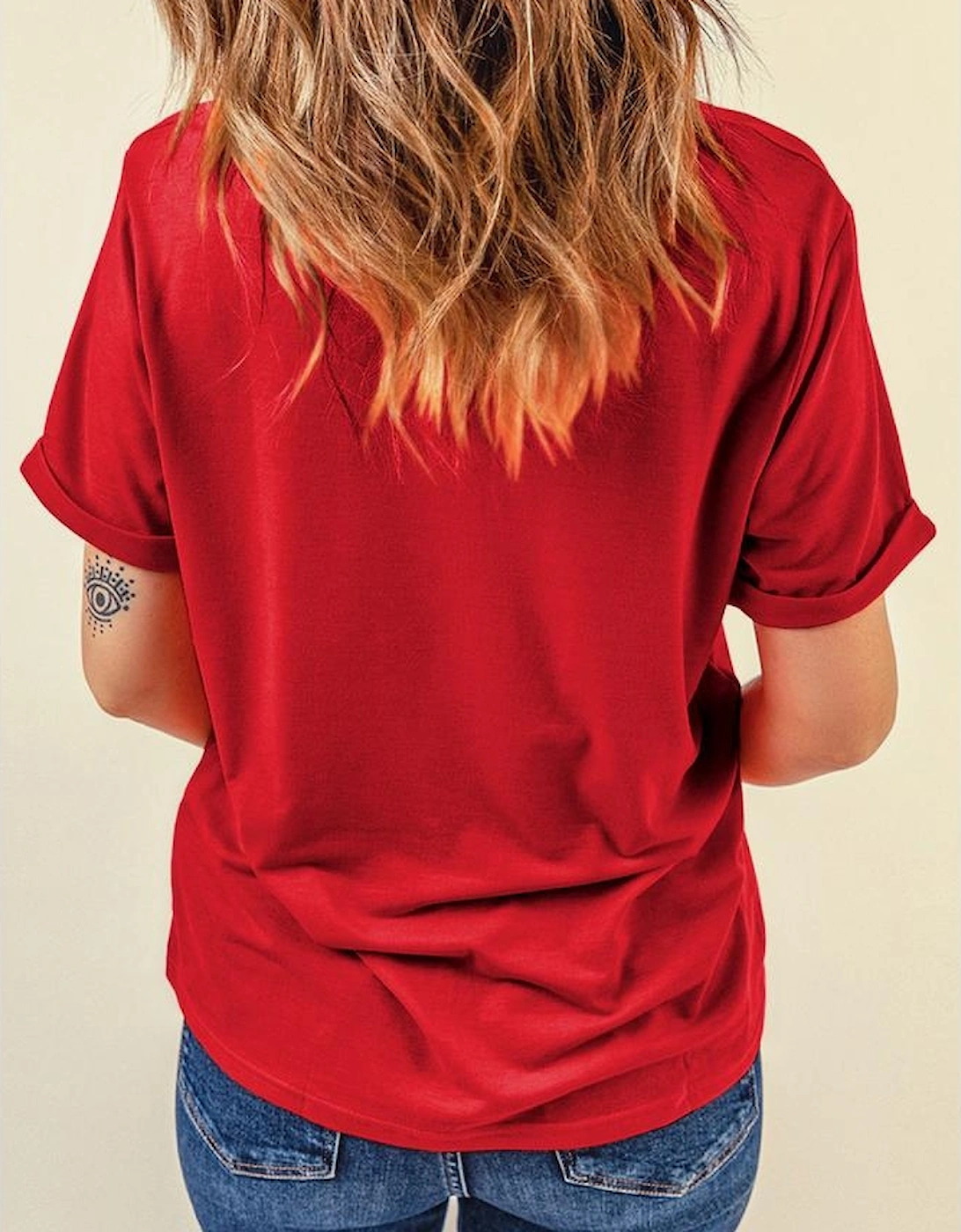 Red Casual Plain Crew Neck Tee