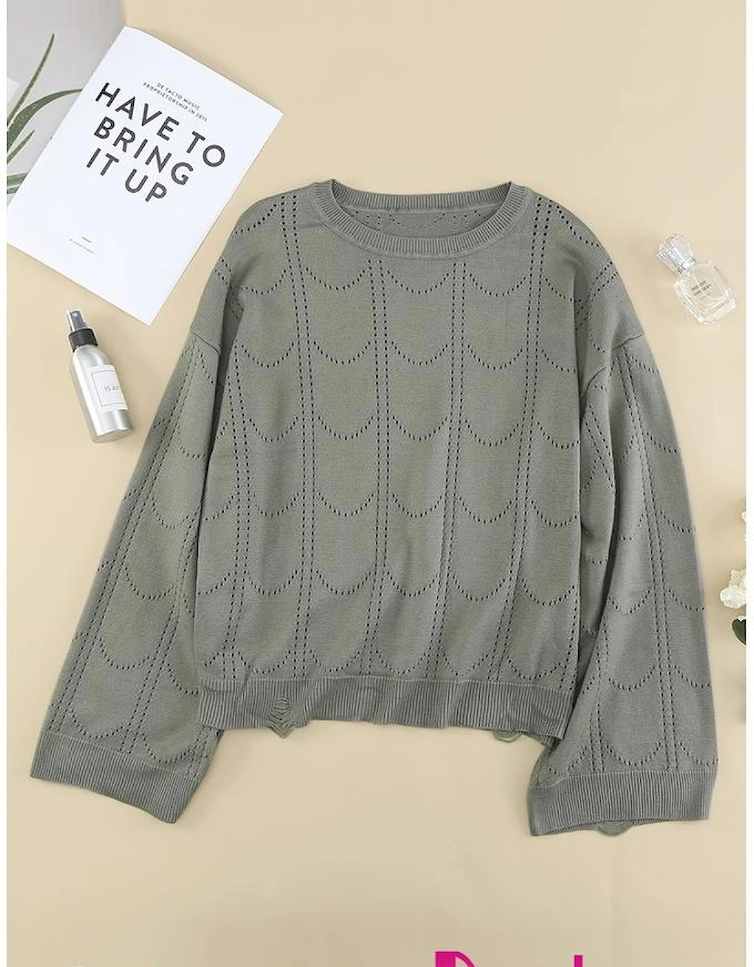 Azura Exchange Gray Flare Sleeve Texture Knit Sweater