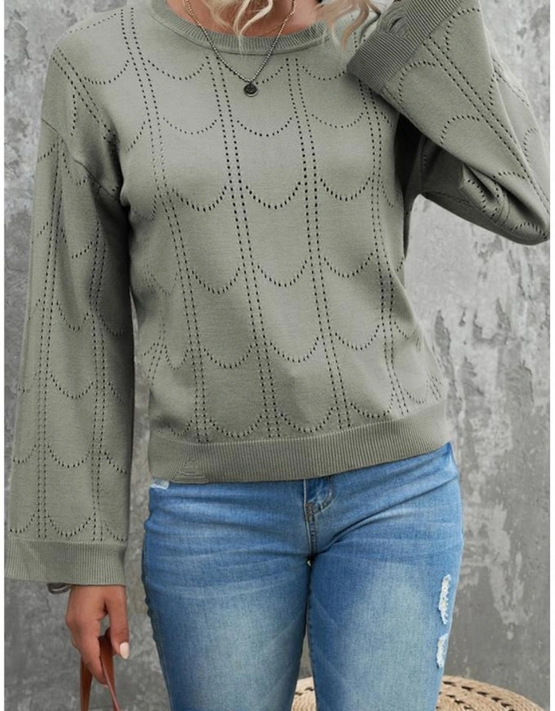 Azura Exchange Gray Flare Sleeve Texture Knit Sweater