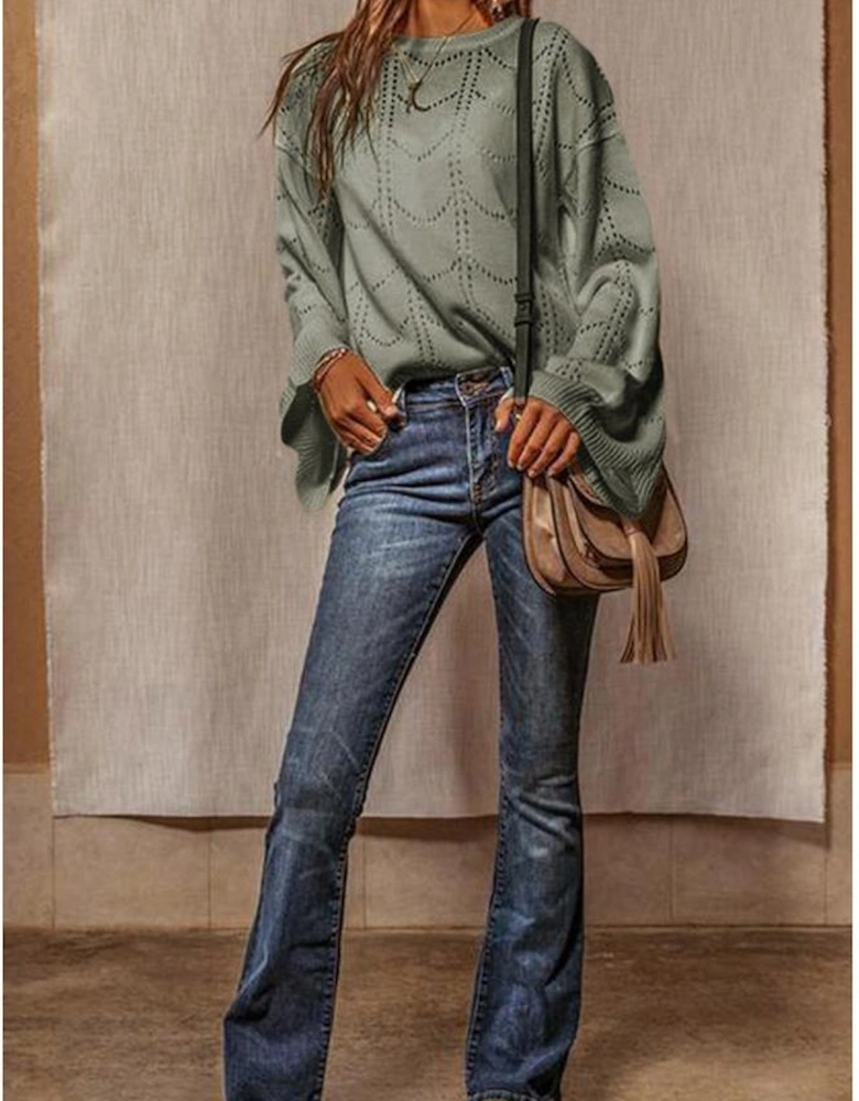 Azura Exchange Gray Flare Sleeve Texture Knit Sweater