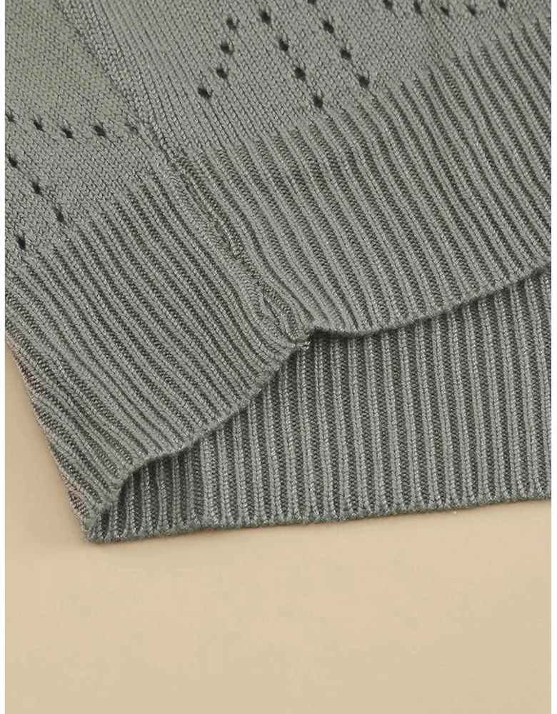 Azura Exchange Gray Flare Sleeve Texture Knit Sweater