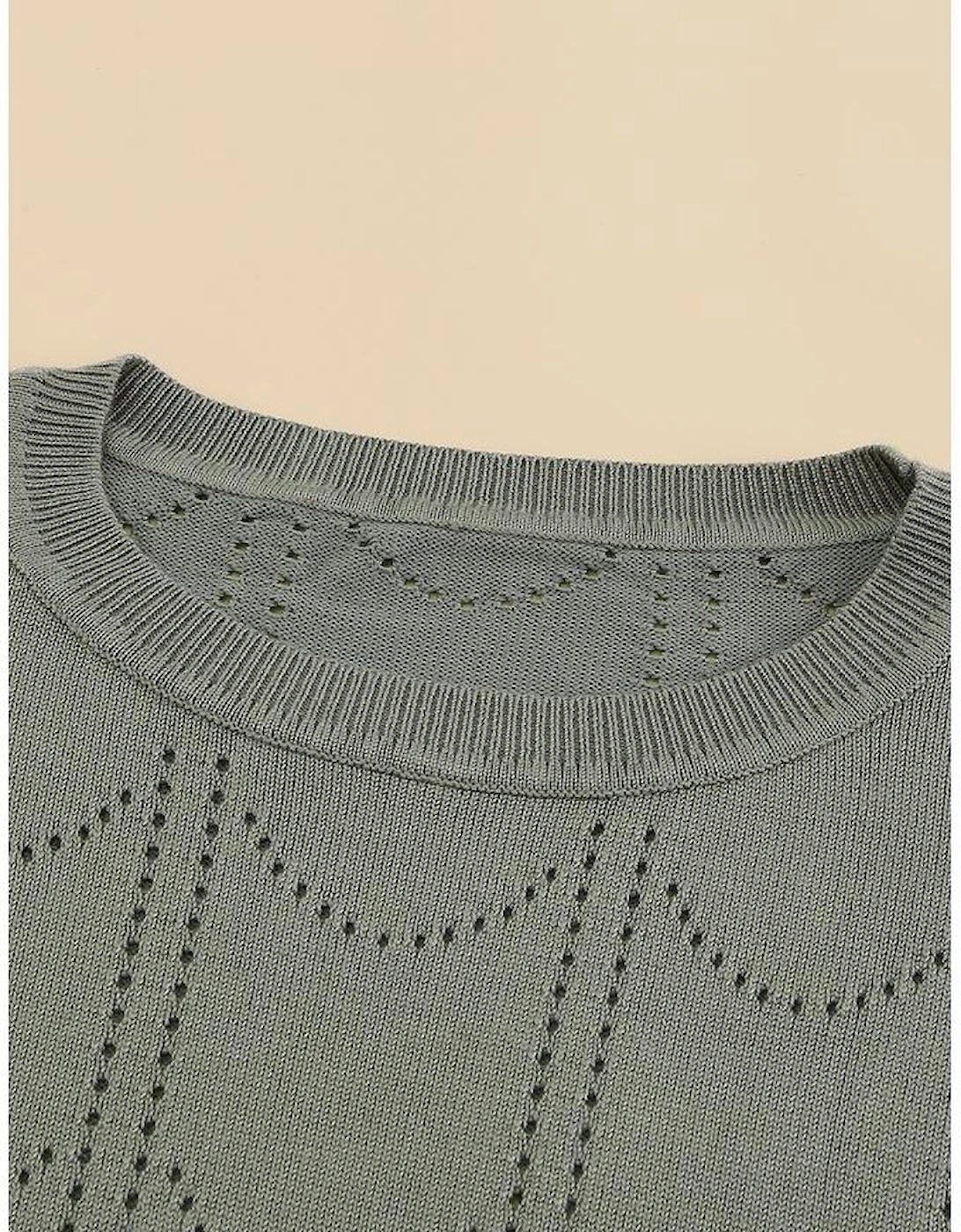 Azura Exchange Gray Flare Sleeve Texture Knit Sweater