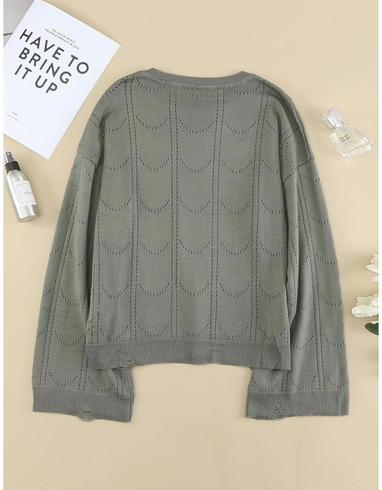 Azura Exchange Gray Flare Sleeve Texture Knit Sweater