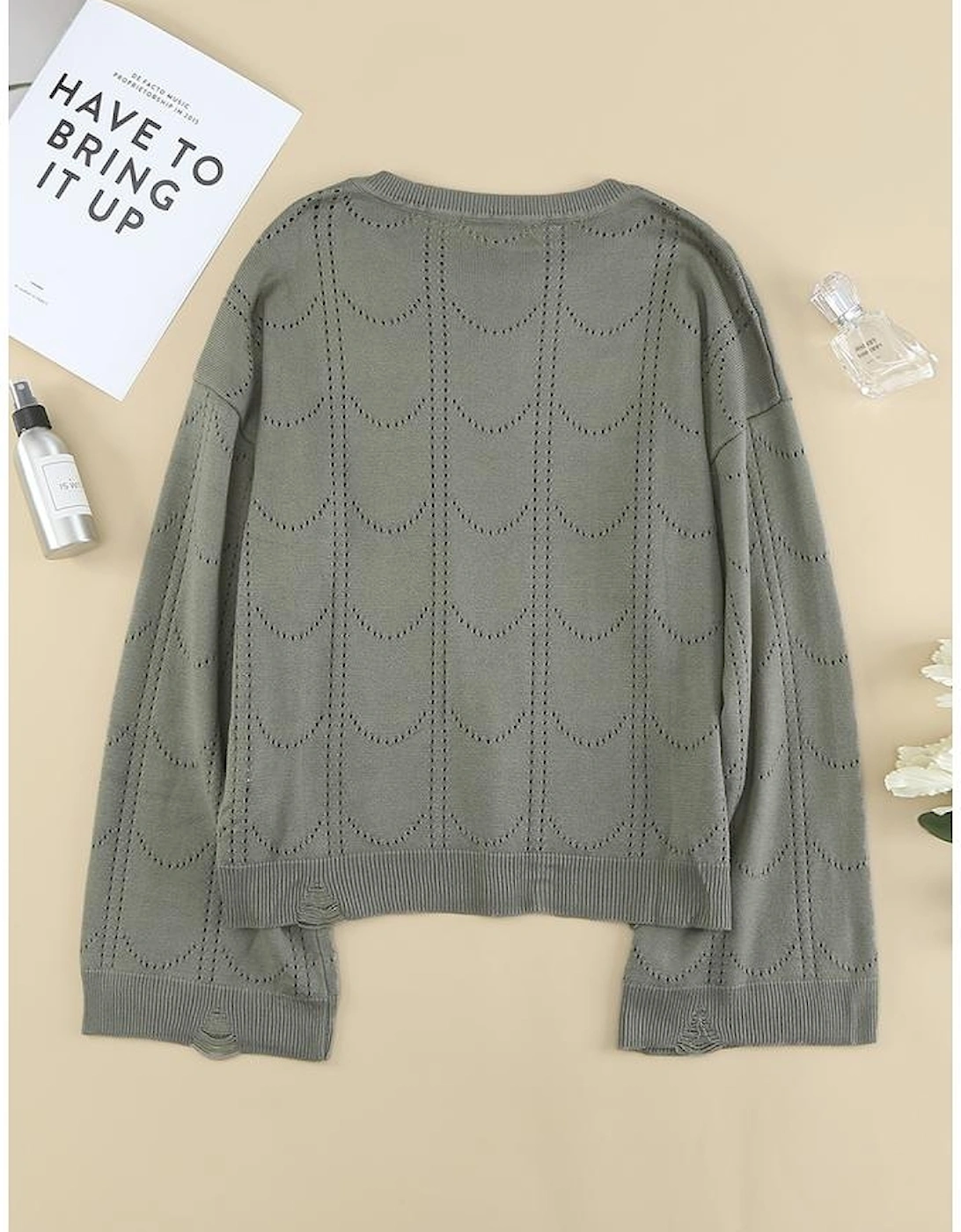 Azura Exchange Gray Flare Sleeve Texture Knit Sweater