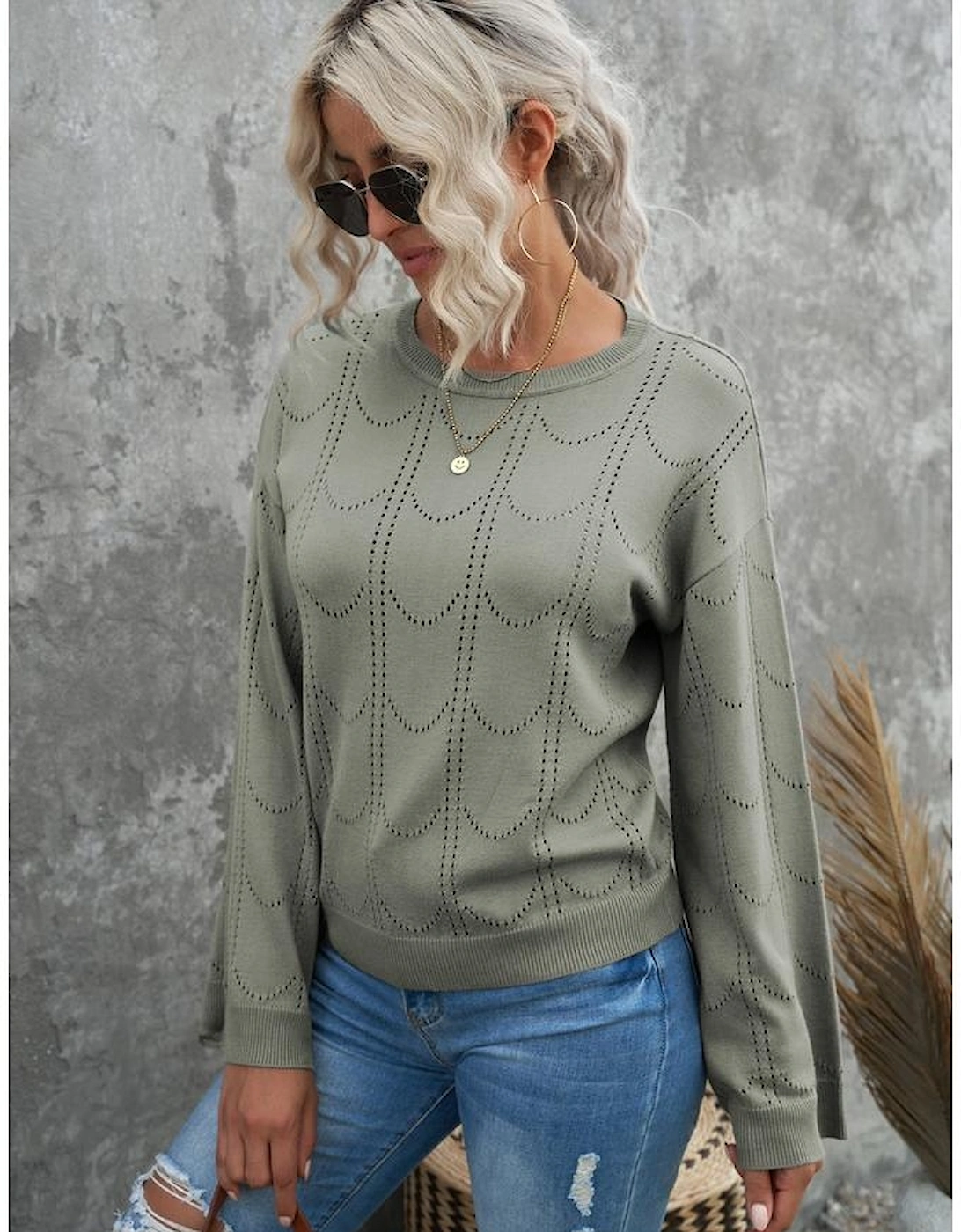 Azura Exchange Gray Flare Sleeve Texture Knit Sweater