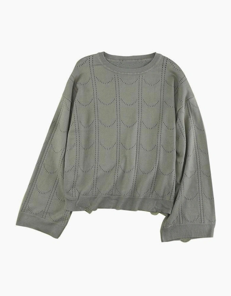 Azura Exchange Gray Flare Sleeve Texture Knit Sweater