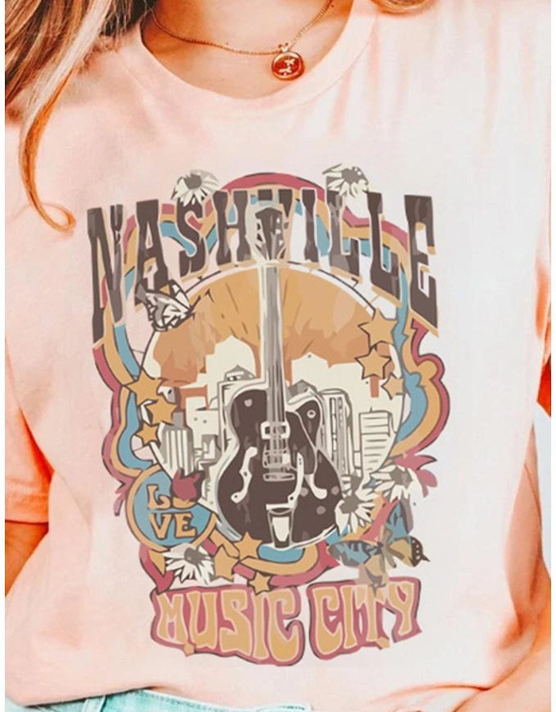 Azura Exchange Music City Graphic Print Crewneck T-Shirt