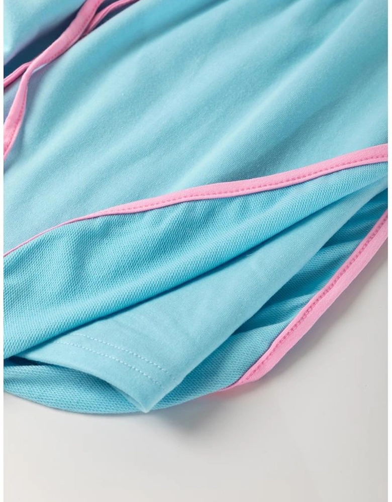 Turquoise Plus Size Contrast Trim T Shirt and Skirt Two Piece Set