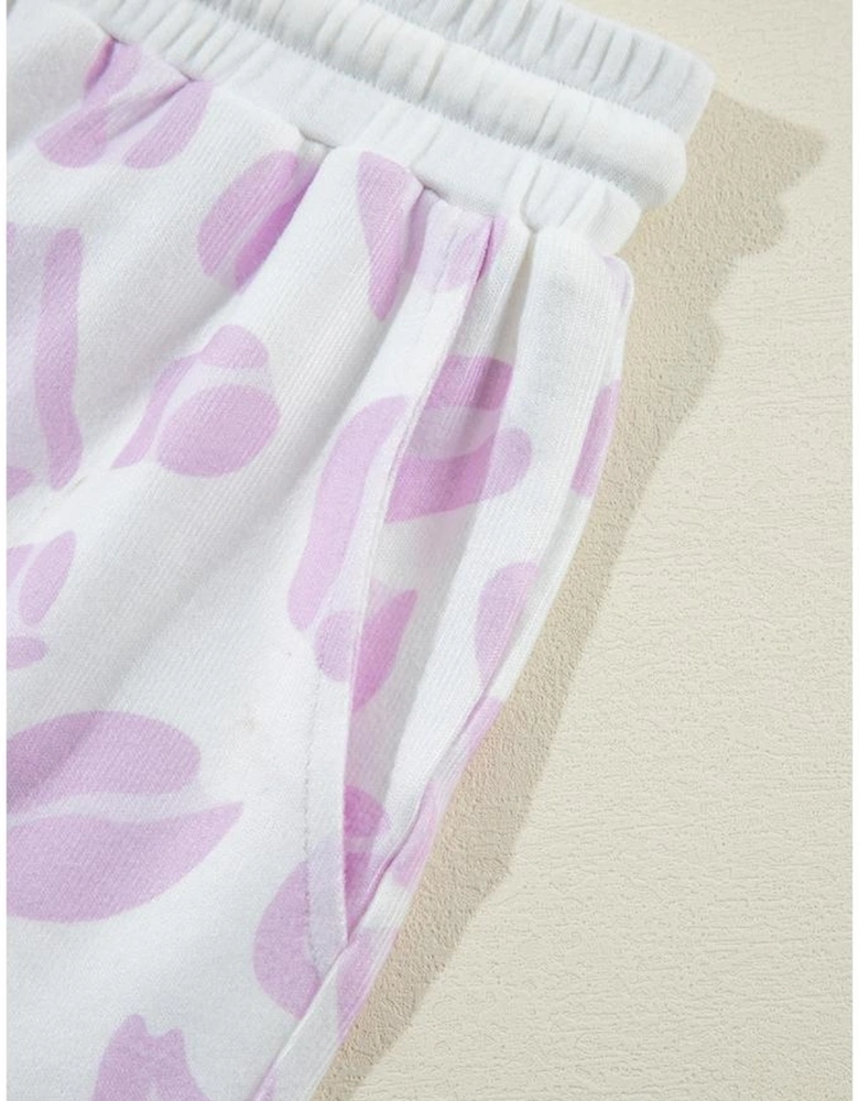 Pink Leopard Animal Print Pullover and Shorts Loungewear