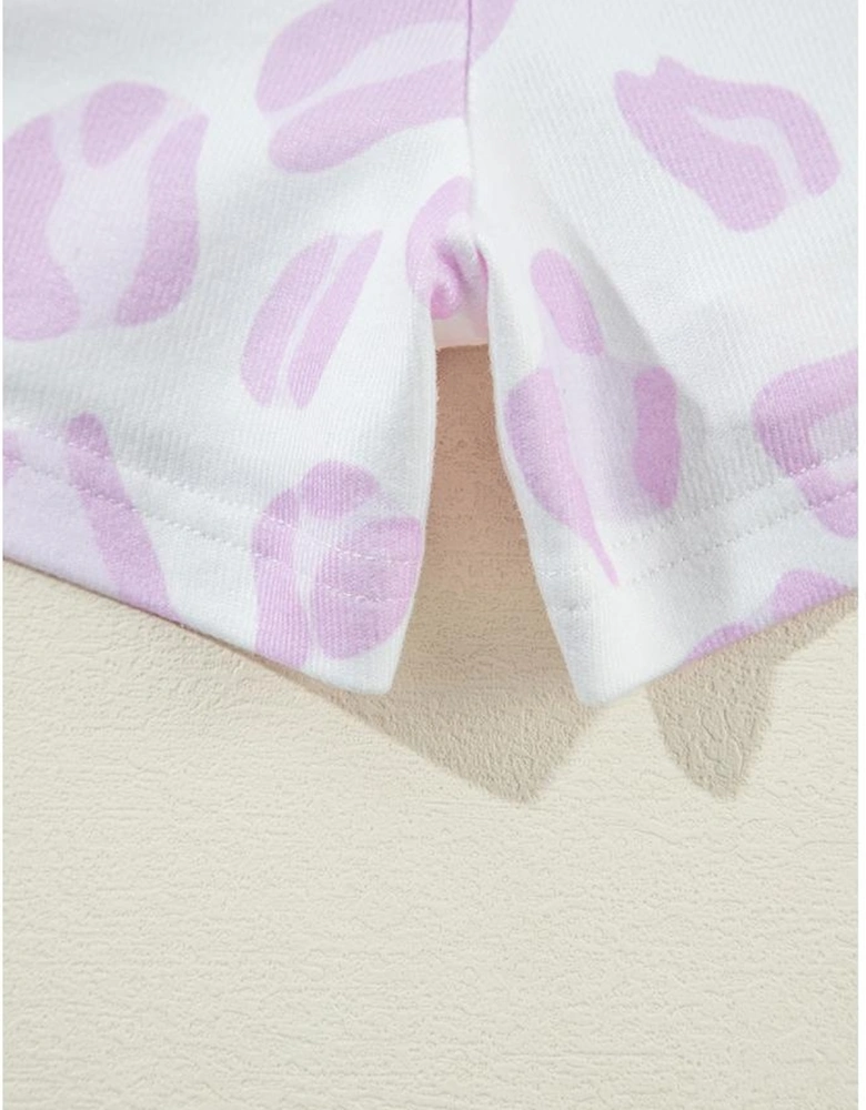 Pink Leopard Animal Print Pullover and Shorts Loungewear