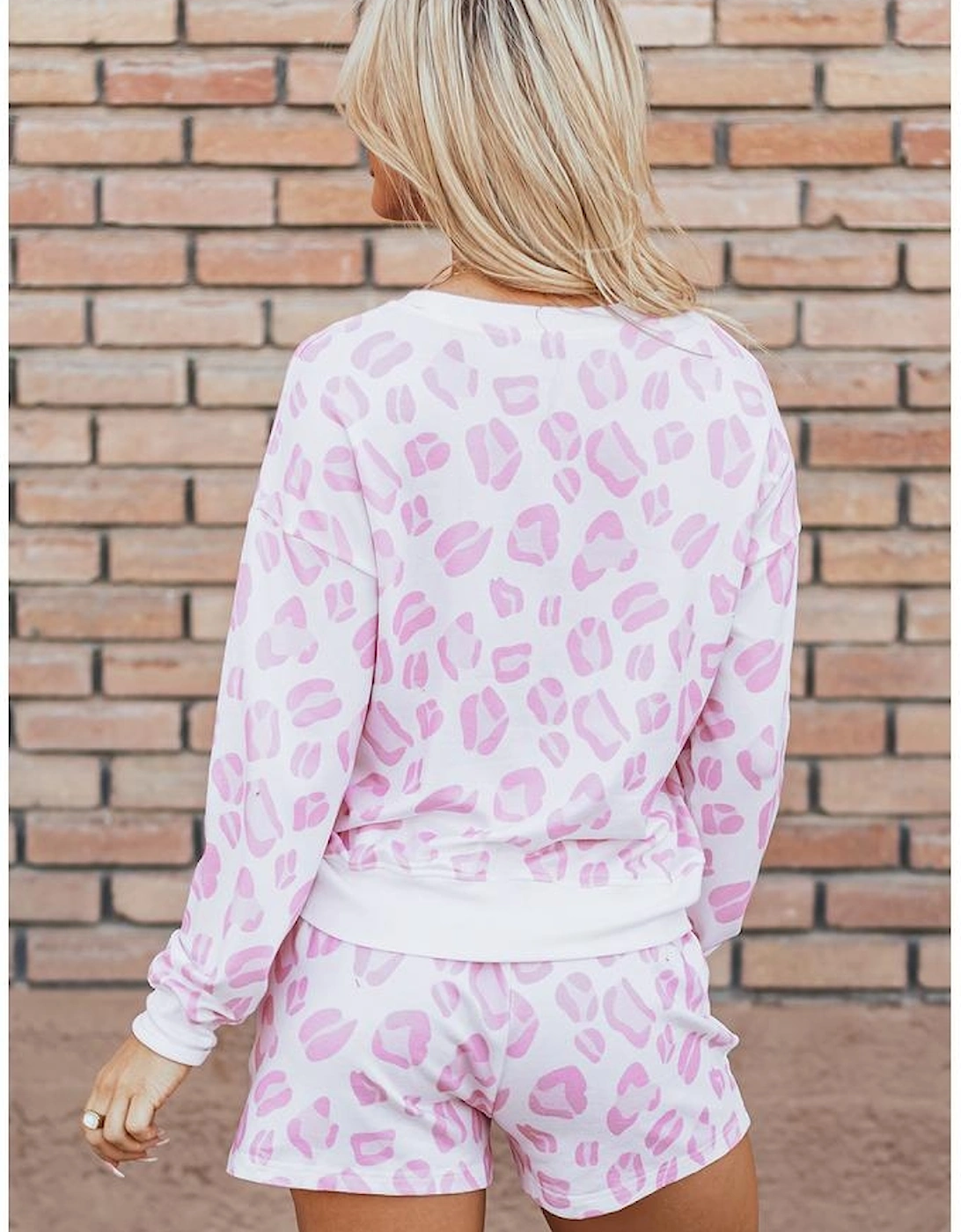 Pink Leopard Animal Print Pullover and Shorts Loungewear
