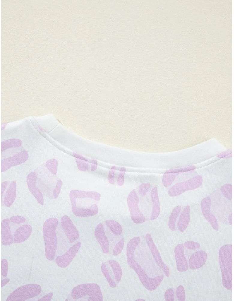 Pink Leopard Animal Print Pullover and Shorts Loungewear