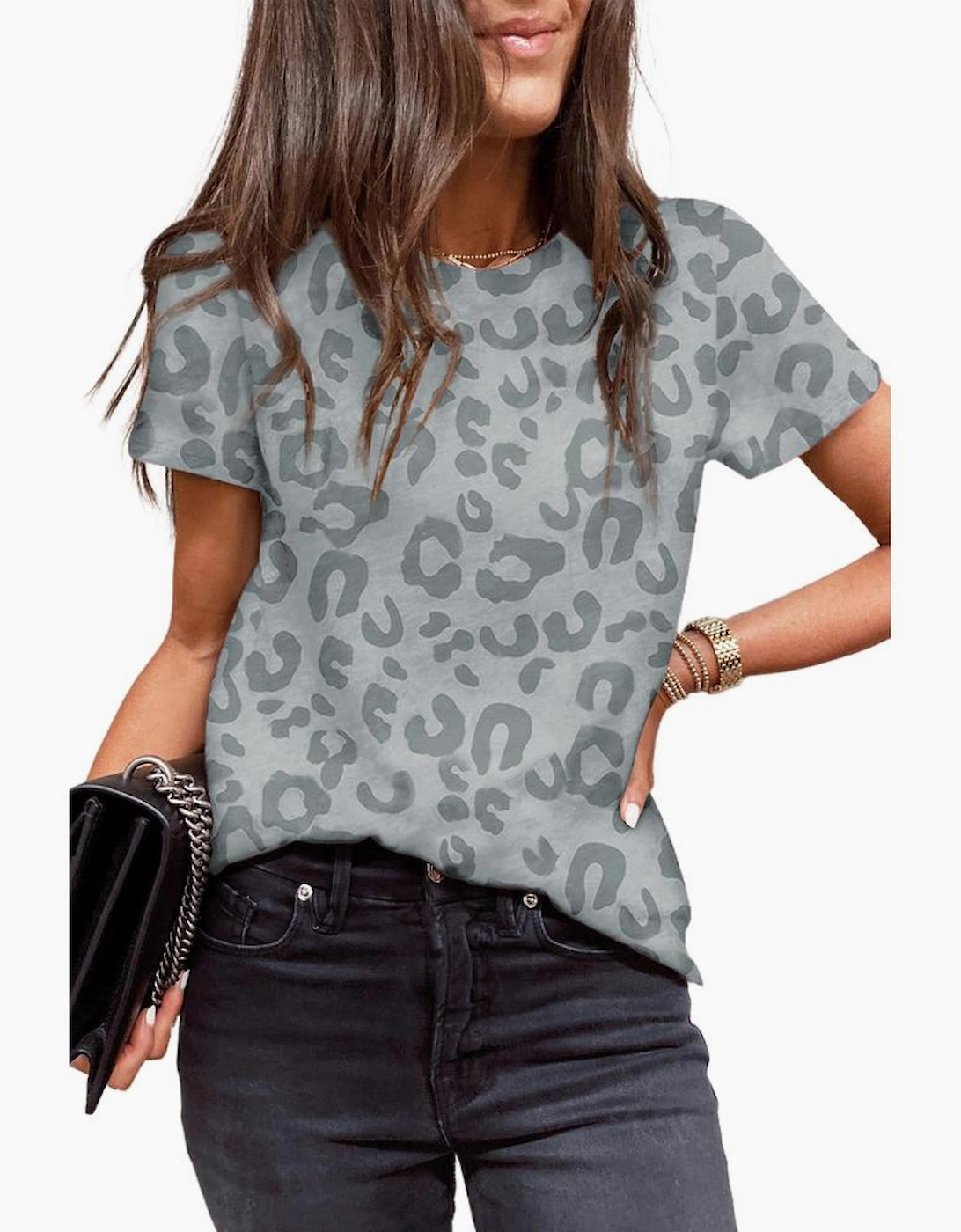 Azura Exchange Leopard Print Crew Neck T Shirt