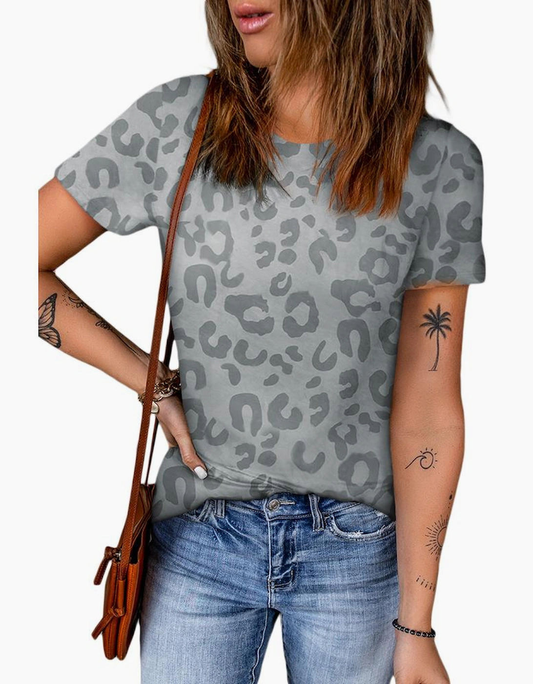 Azura Exchange Leopard Print Crew Neck T Shirt