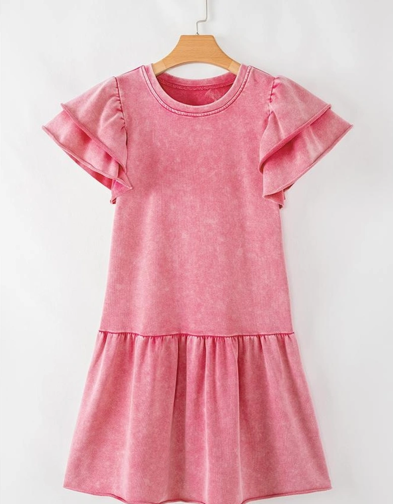 Sachet Pink Mineral Wash Raw Edge Ruffle Mini Dress