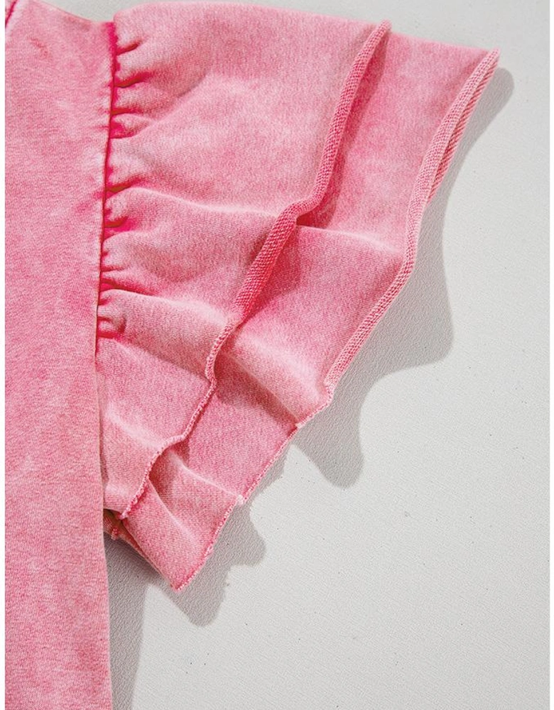 Sachet Pink Mineral Wash Raw Edge Ruffle Mini Dress