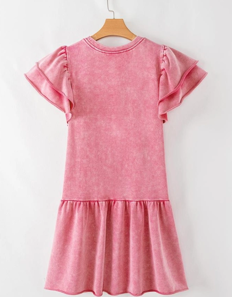 Sachet Pink Mineral Wash Raw Edge Ruffle Mini Dress