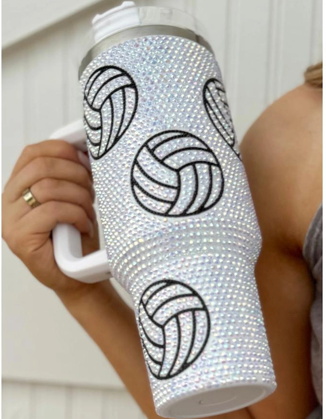 Azura Exchange White 40 Oz Rhinestone Volleyball Tumbler with Handle, 3 of 2