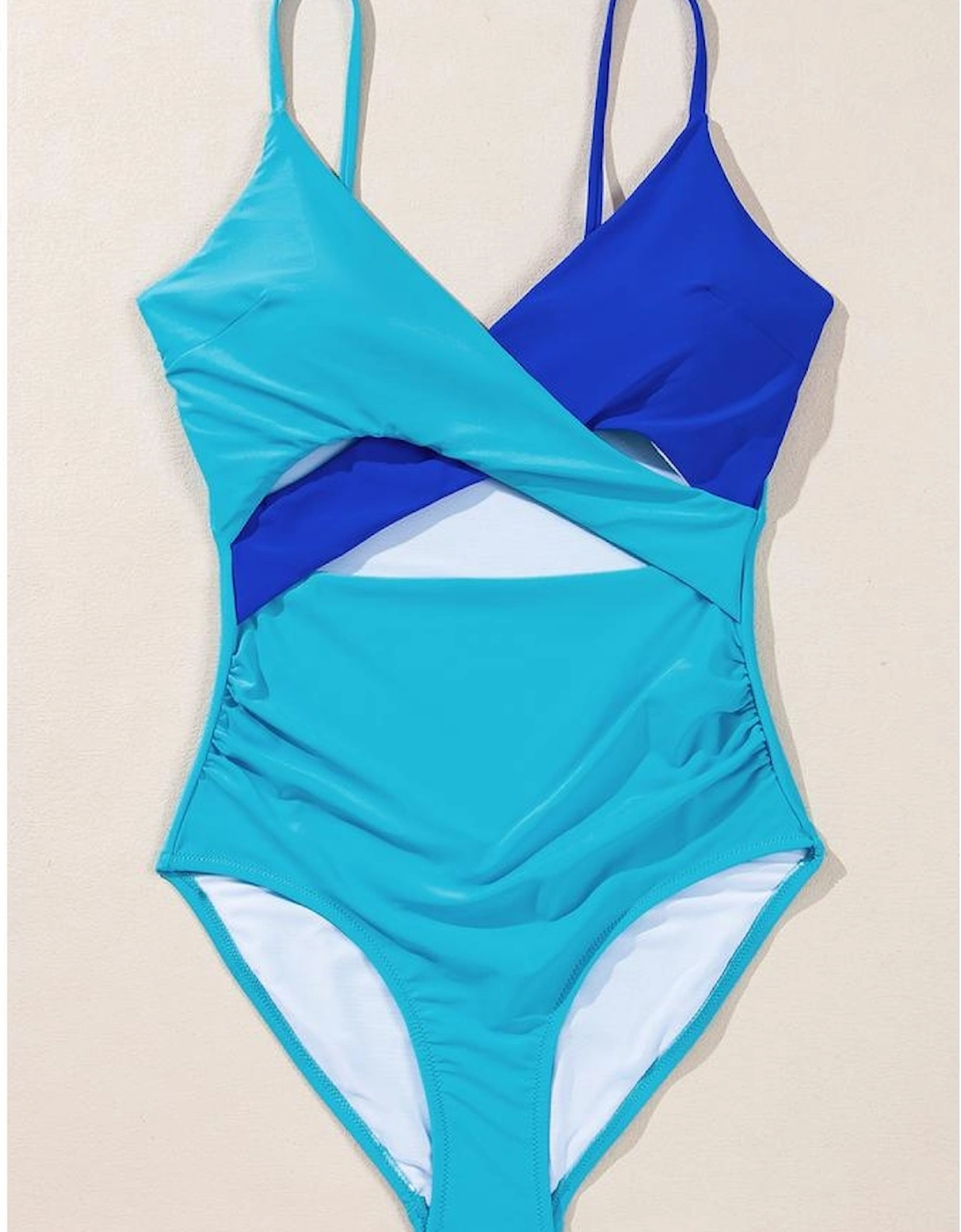 Light Blue Crossover Colorblock Cutout One Piece Swimsuit