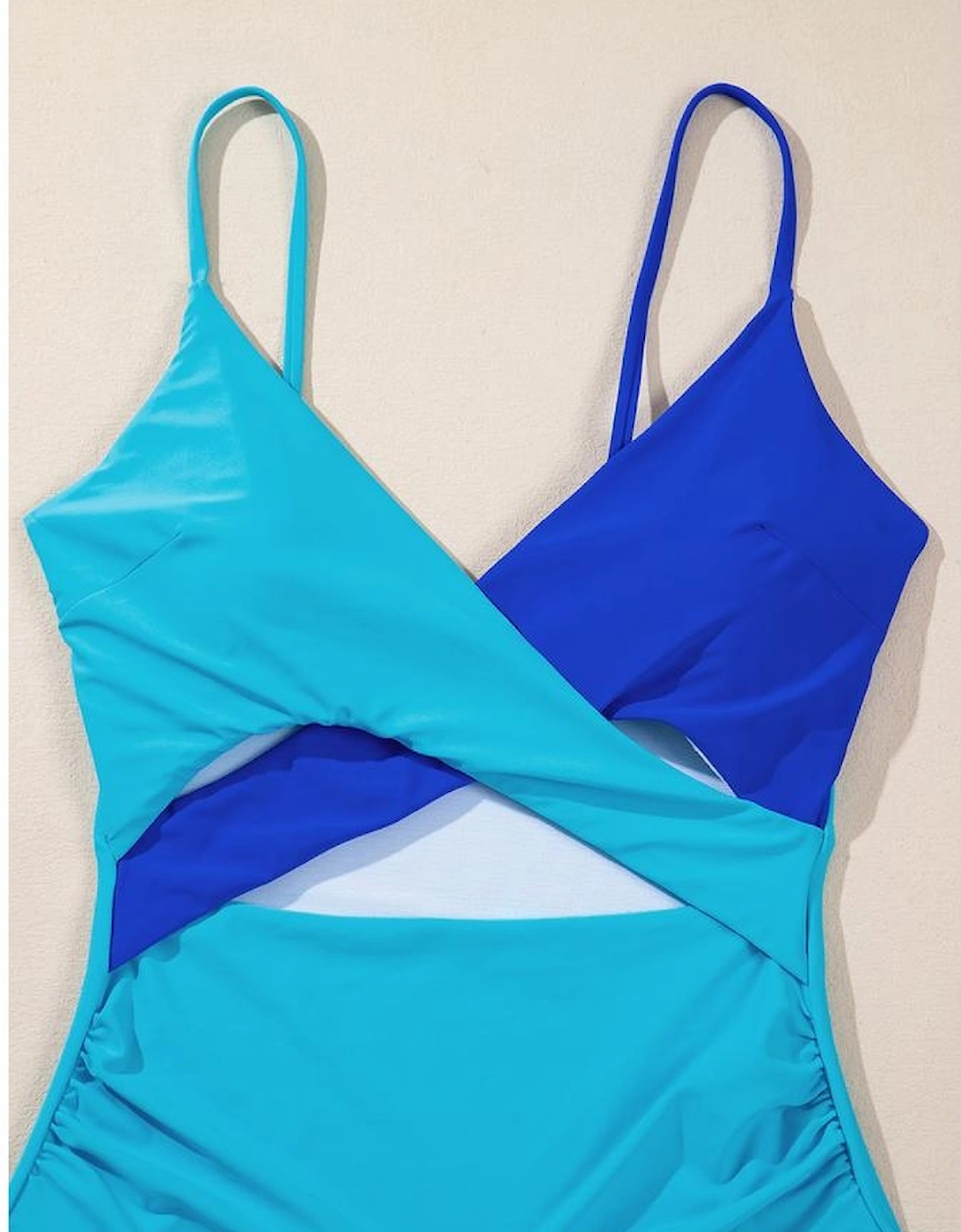 Light Blue Crossover Colorblock Cutout One Piece Swimsuit