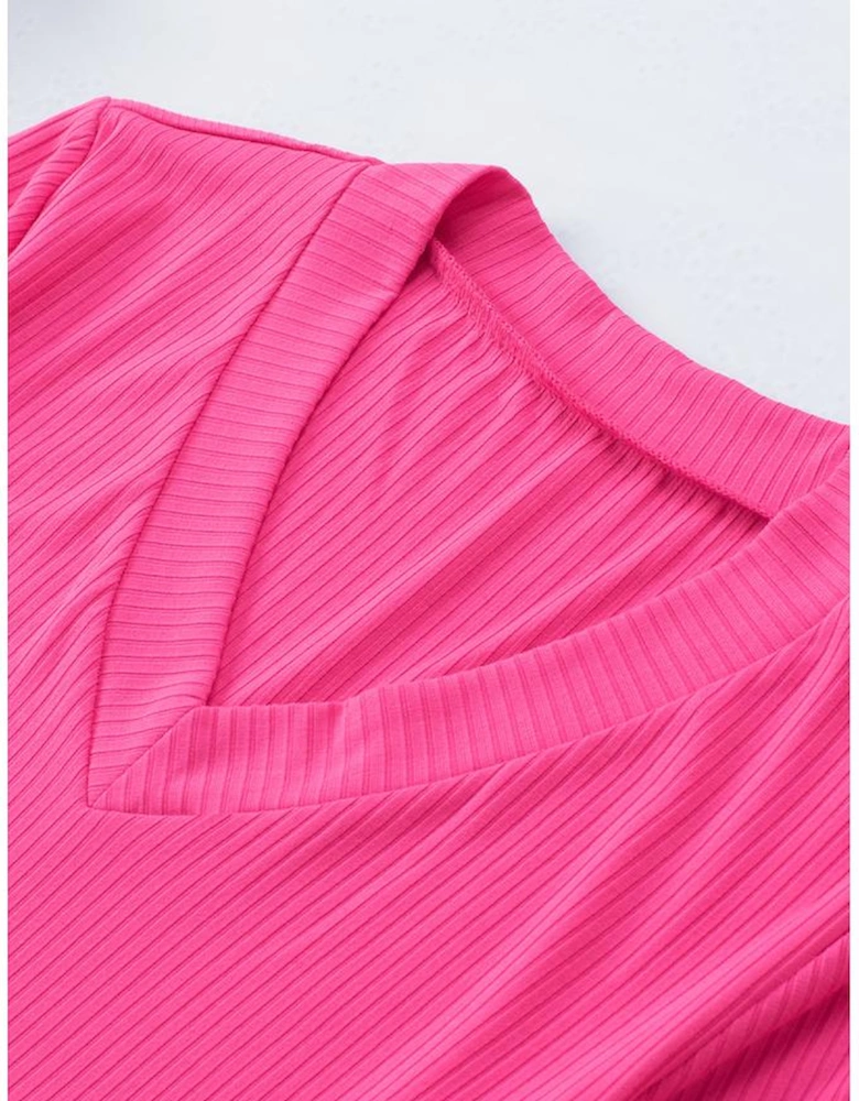 Azura Exchange V Neck Short Sleeve Ribbed T Shirt