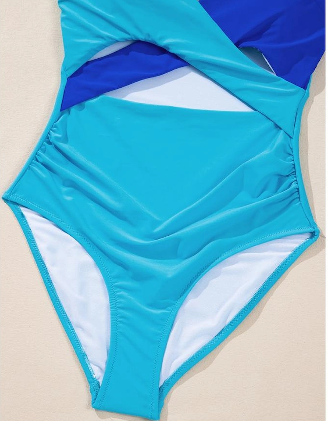 Light Blue Crossover Colorblock Cutout One Piece Swimsuit
