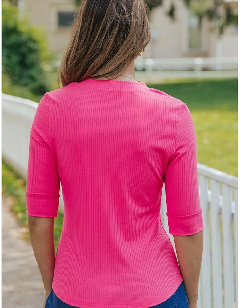 Azura Exchange V Neck Short Sleeve Ribbed T Shirt