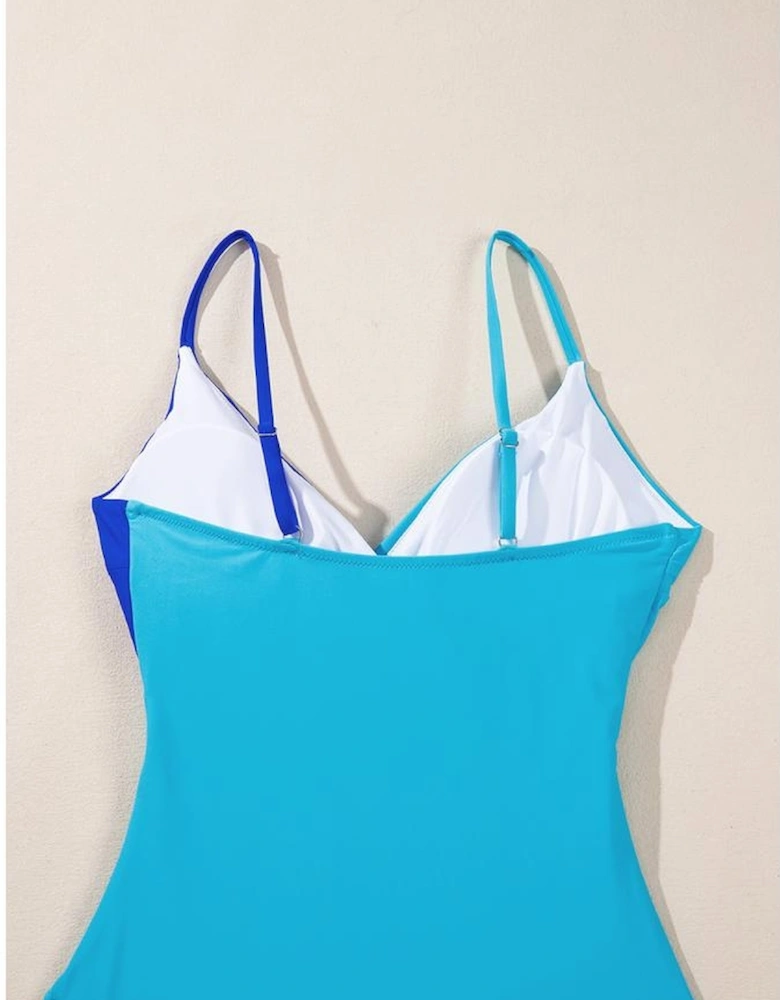 Light Blue Crossover Colorblock Cutout One Piece Swimsuit