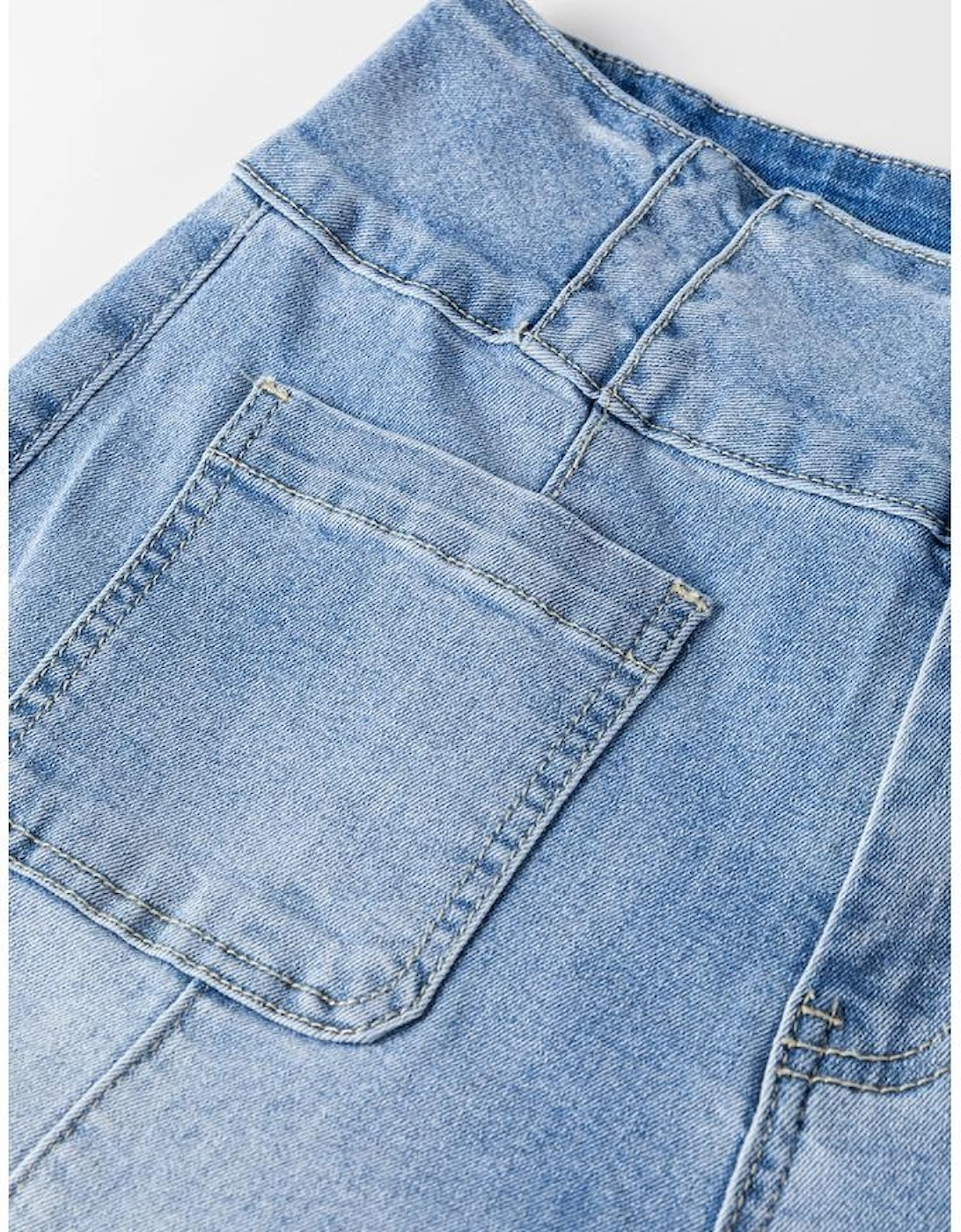 Light Blue Fly Button Exposed Seam Patched Pocket Flare Jeans