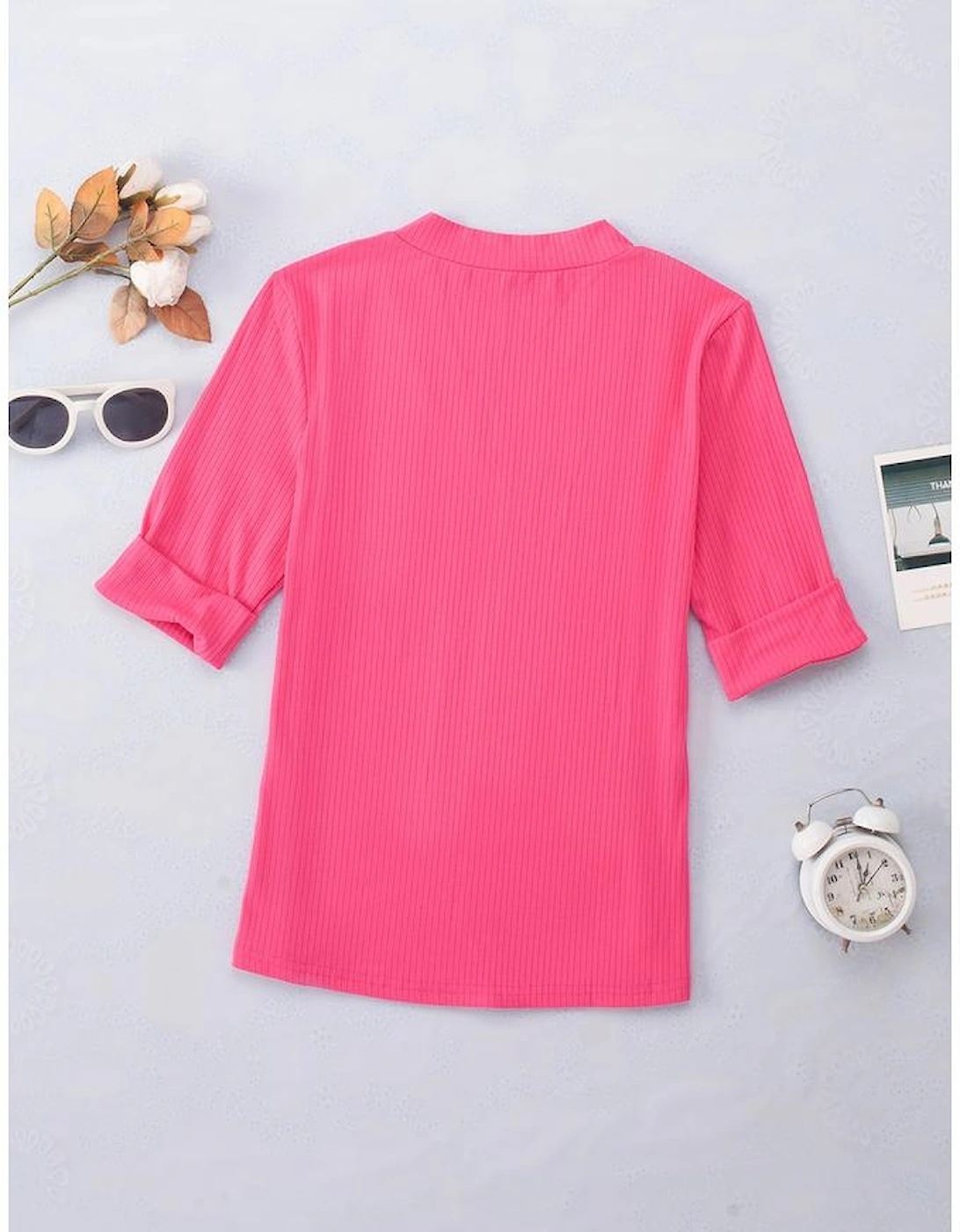 Azura Exchange V Neck Short Sleeve Ribbed T Shirt