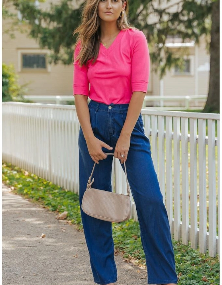 Azura Exchange V Neck Short Sleeve Ribbed T Shirt