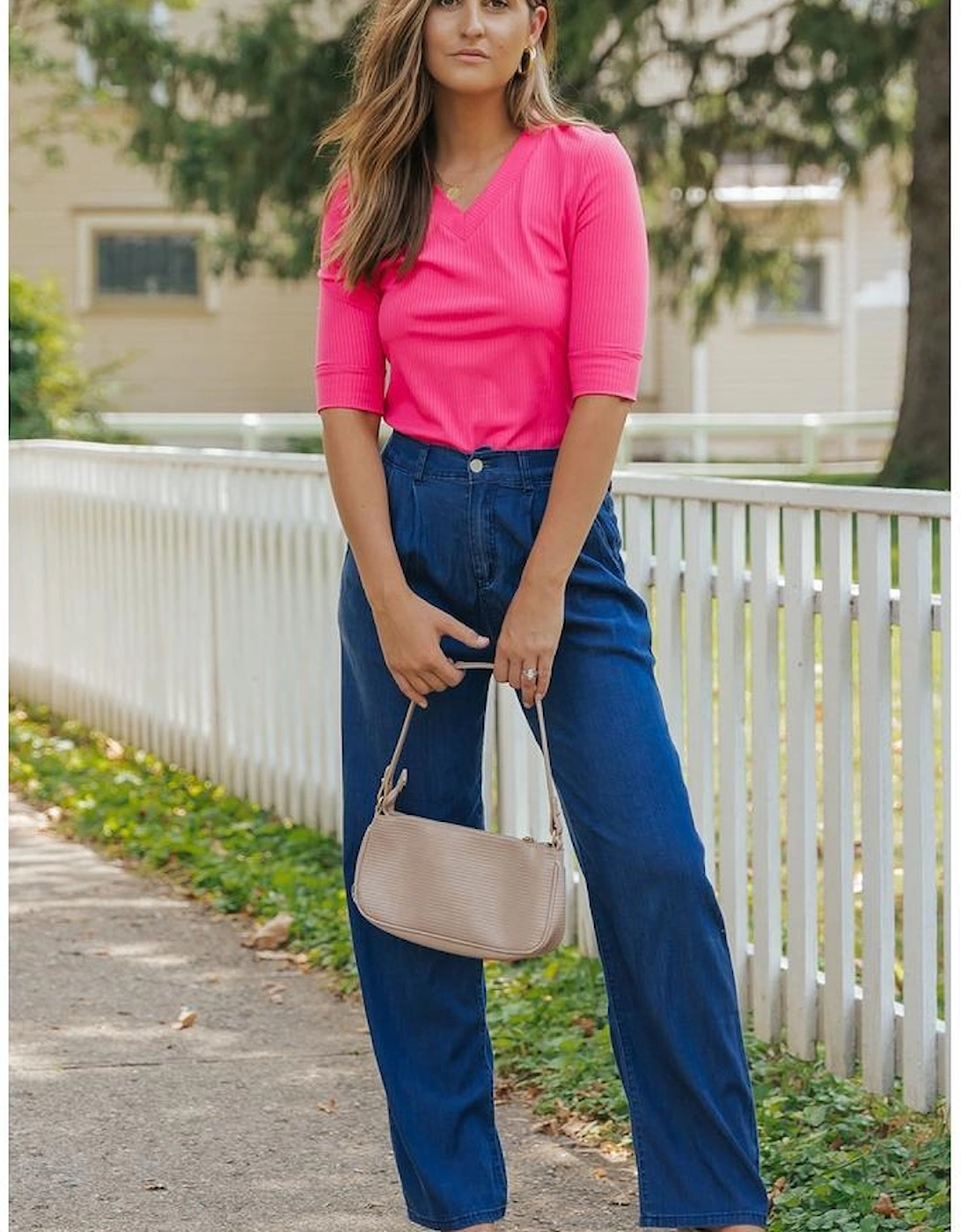 Azura Exchange V Neck Short Sleeve Ribbed T Shirt