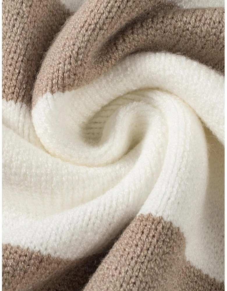 Khaki Stripe Dropped Short Sleeve Lightweight Knitted Top