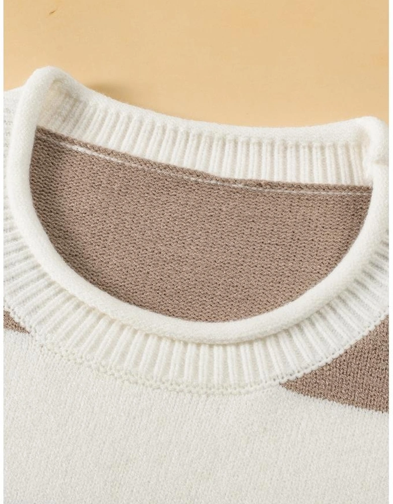 Khaki Stripe Dropped Short Sleeve Lightweight Knitted Top