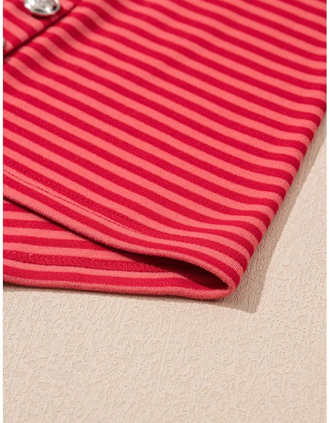 Orange Stripe Plus Size Drop Shoulder Long Sleeve Buttoned Decor Top