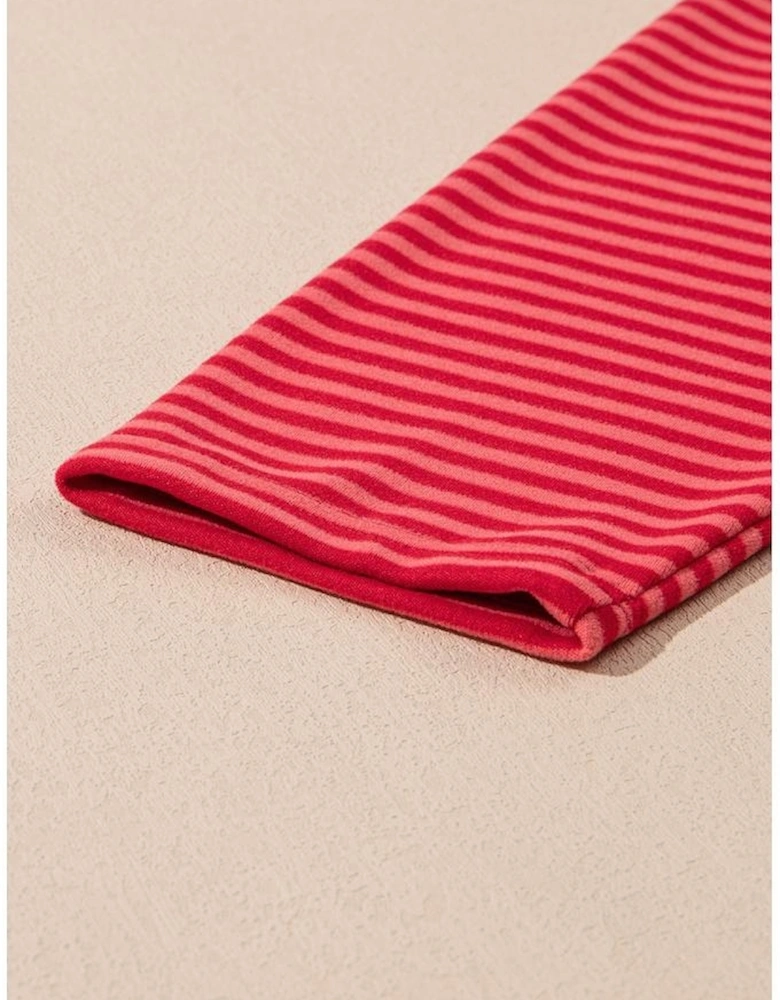 Orange Stripe Plus Size Drop Shoulder Long Sleeve Buttoned Decor Top