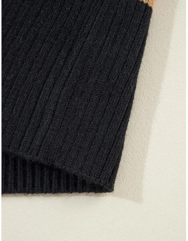 Black Stripe Buttoned V Neck Drop Shoulder Loose Cardigan