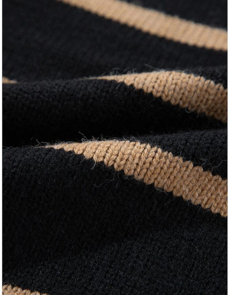 Black Stripe Buttoned V Neck Drop Shoulder Loose Cardigan