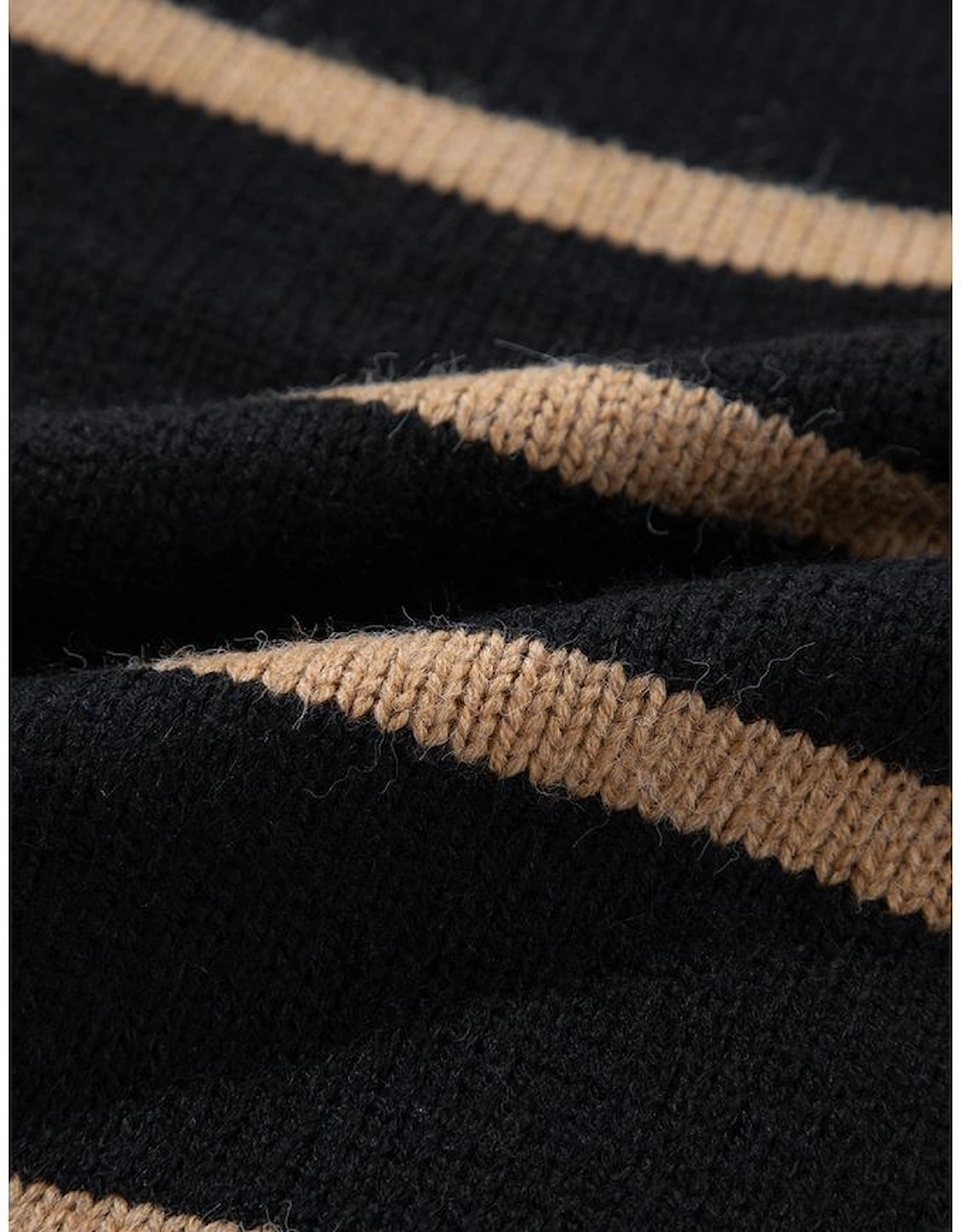 Black Stripe Buttoned V Neck Drop Shoulder Loose Cardigan