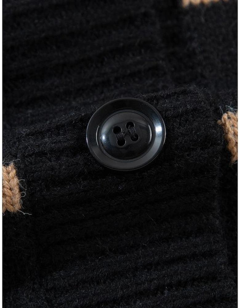 Black Stripe Buttoned V Neck Drop Shoulder Loose Cardigan