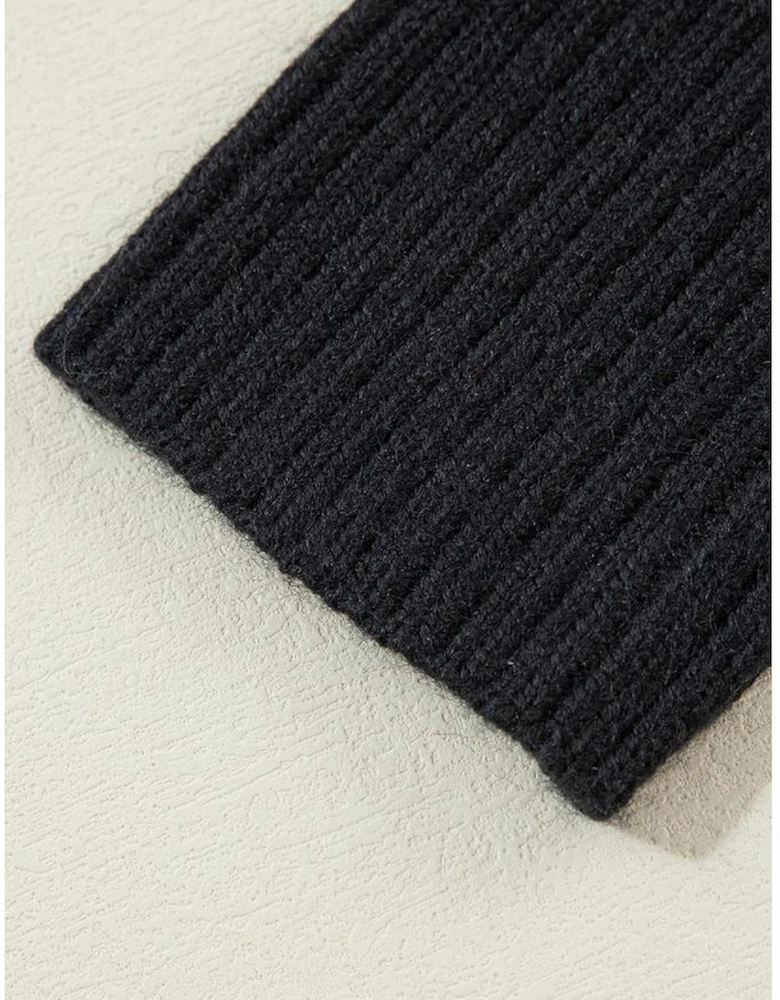 Black Stripe Buttoned V Neck Drop Shoulder Loose Cardigan