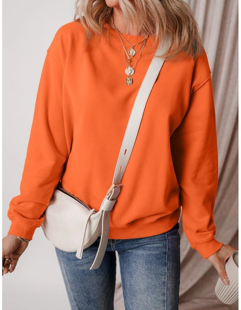 Russet Orange Solid Fleece Lined Drop Shoulder Terry Sweatshirt