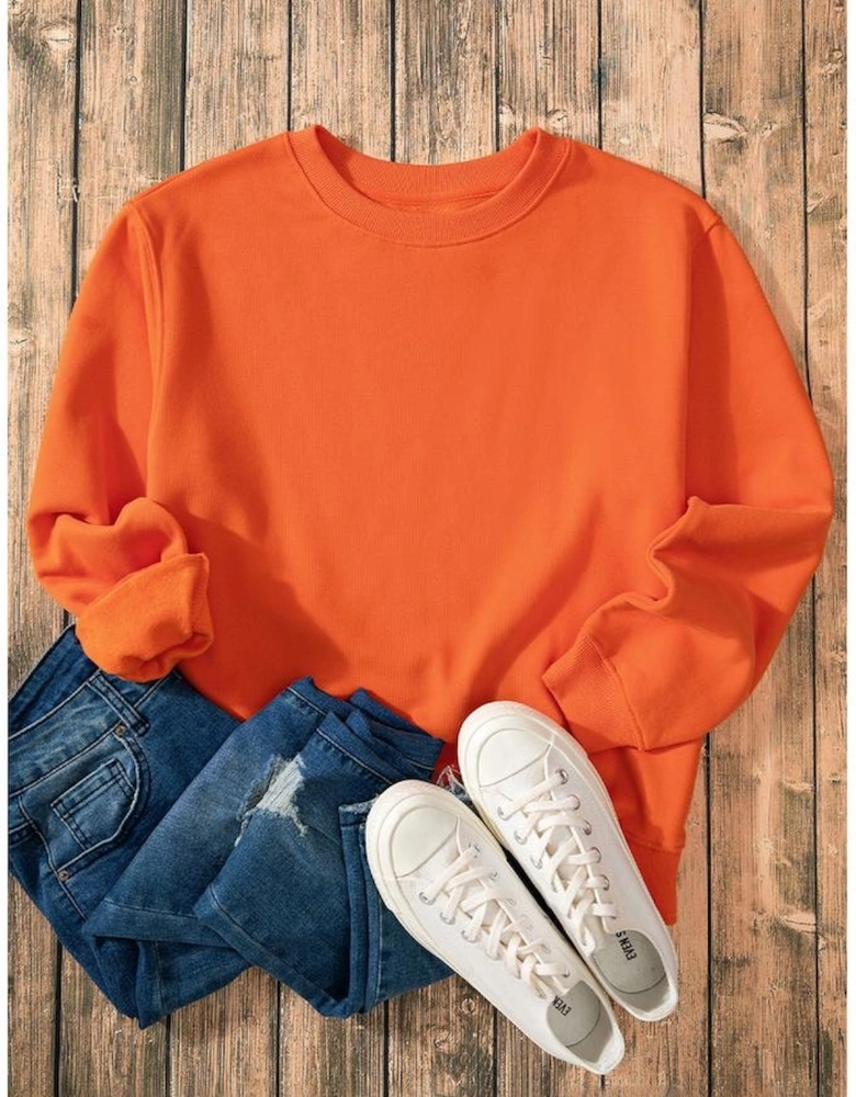 Russet Orange Solid Fleece Lined Drop Shoulder Terry Sweatshirt