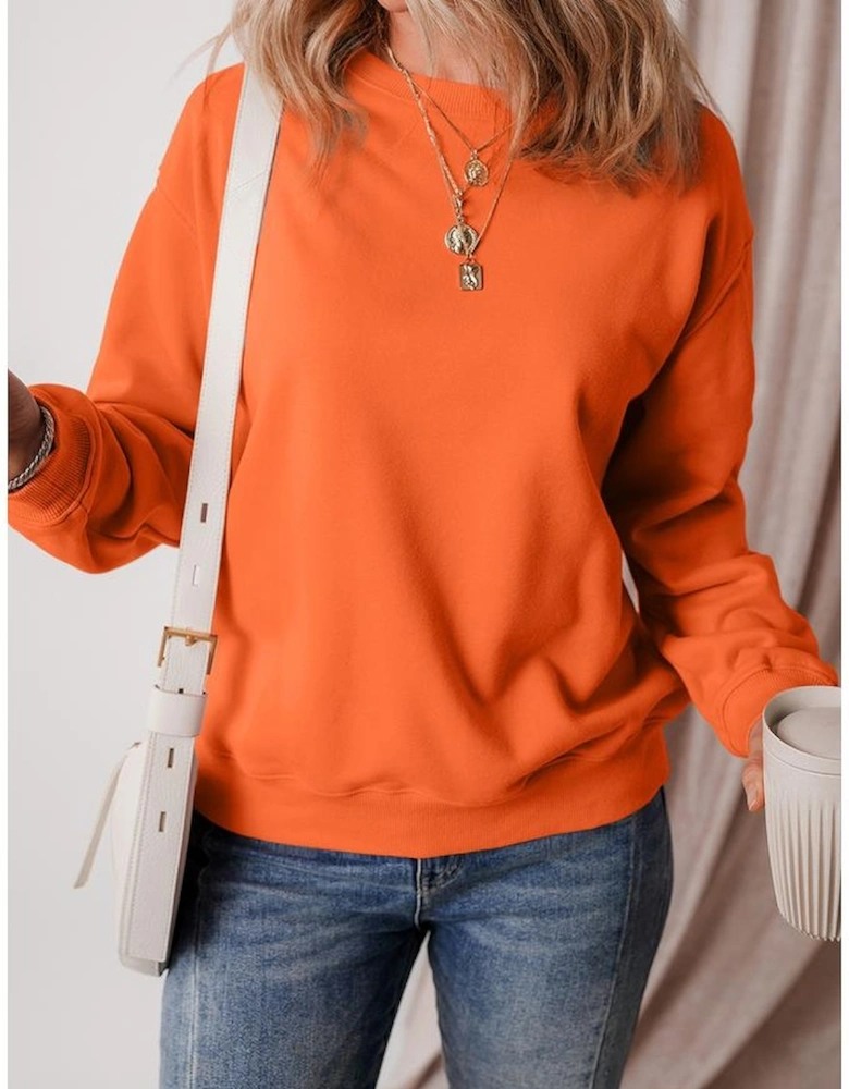 Russet Orange Solid Fleece Lined Drop Shoulder Terry Sweatshirt