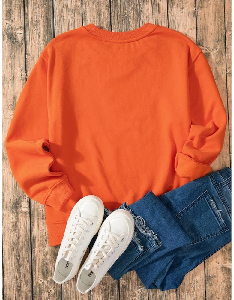 Russet Orange Solid Fleece Lined Drop Shoulder Terry Sweatshirt
