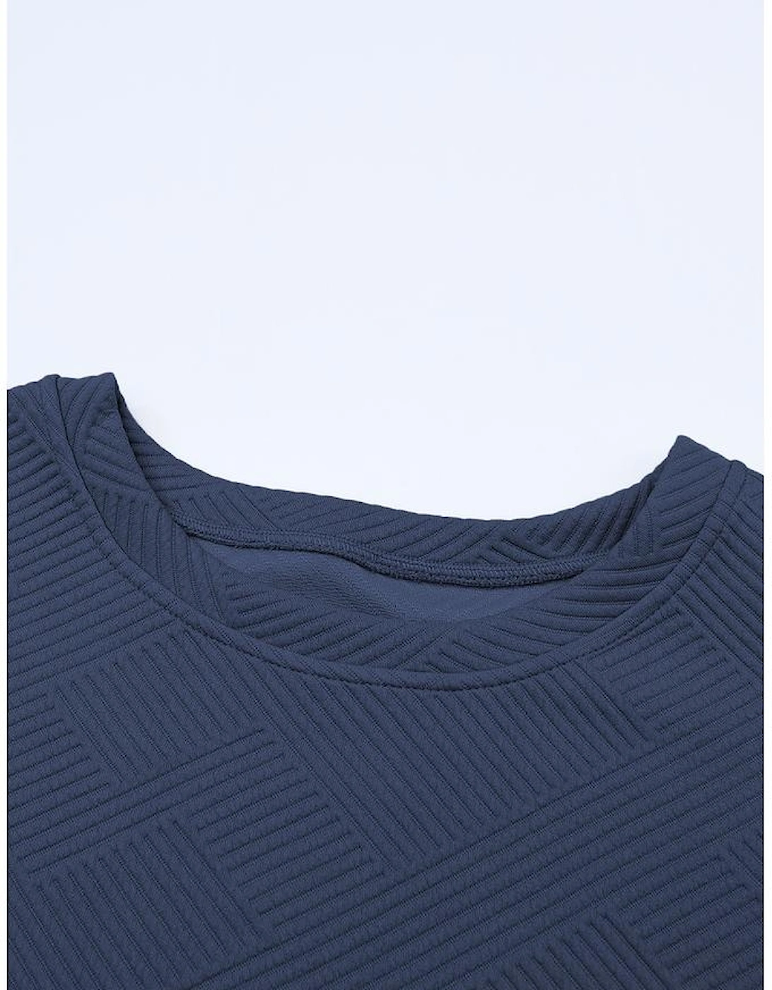 Navy Blue Textured Loose Fit T Shirt and Drawstring Pants Set