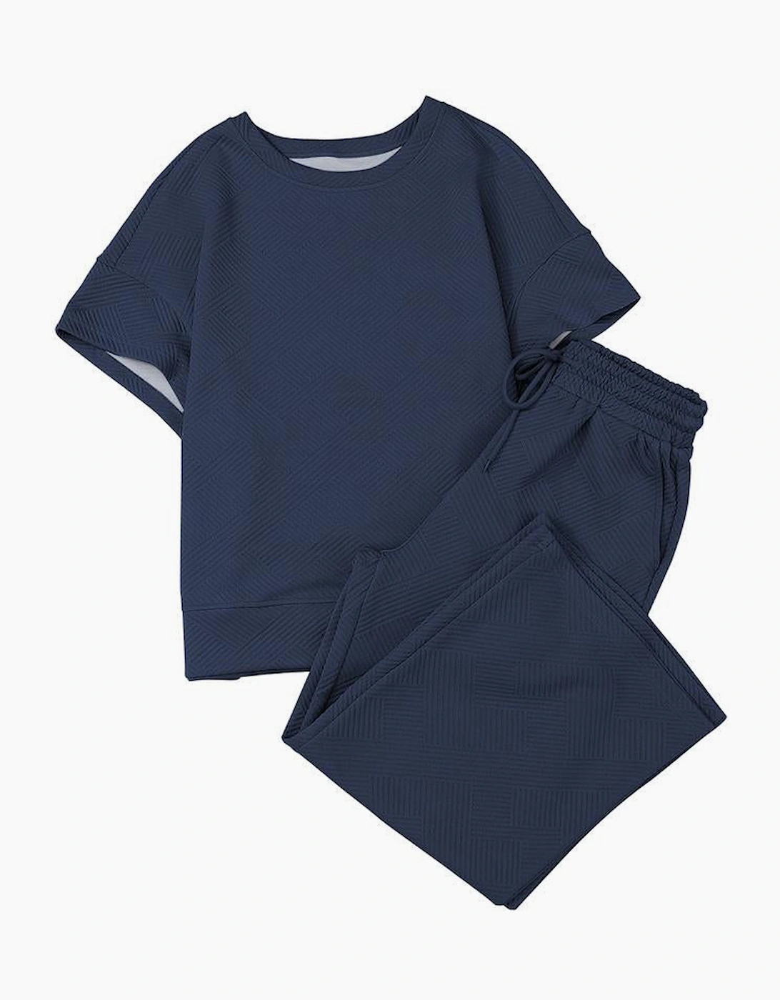 Navy Blue Textured Loose Fit T Shirt and Drawstring Pants Set, 15 of 14