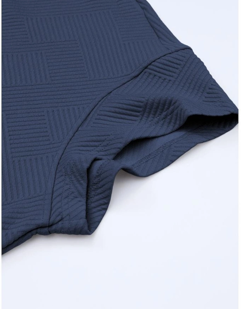 Navy Blue Textured Loose Fit T Shirt and Drawstring Pants Set