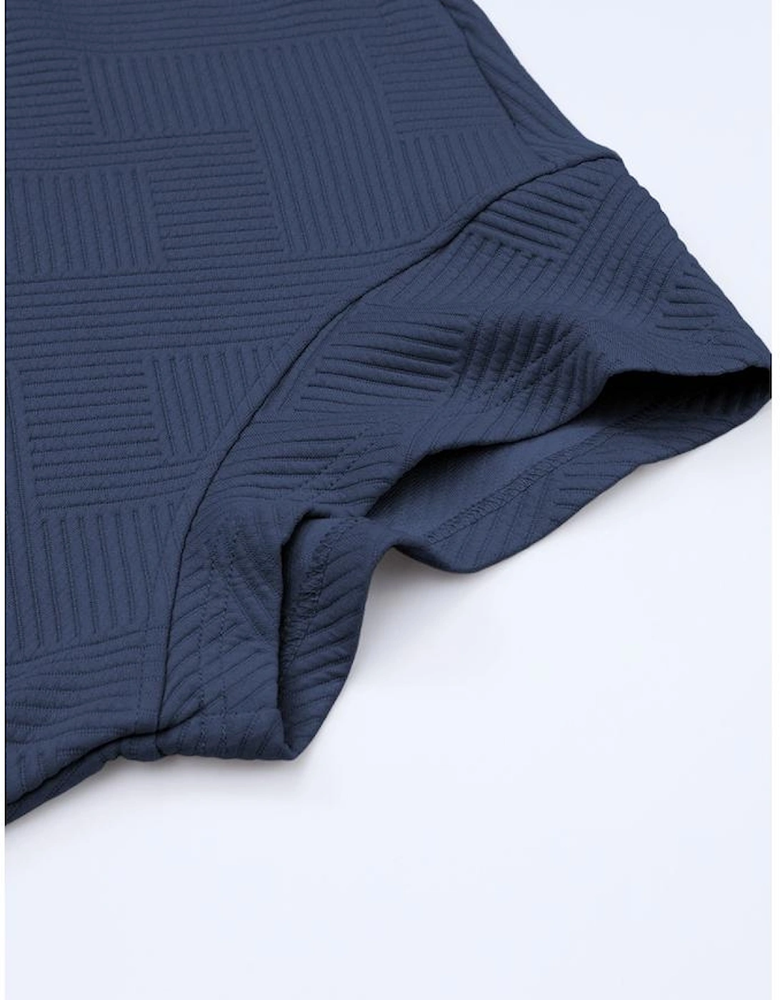 Navy Blue Textured Loose Fit T Shirt and Drawstring Pants Set